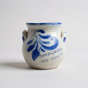 Vintage Betschdorf Salt Glaze Stoneware Crock Pot Alsace Blue Gray Hand Painted